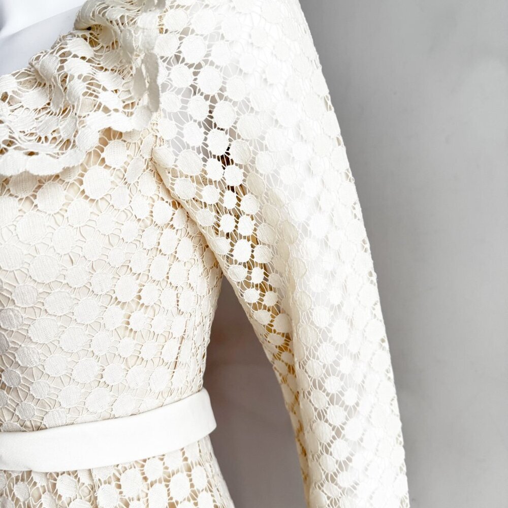 Vintage Jac An Ivory Crochet Long Sleeve A line Maxi Dress Wedding Boho S - Picture 8 of 11